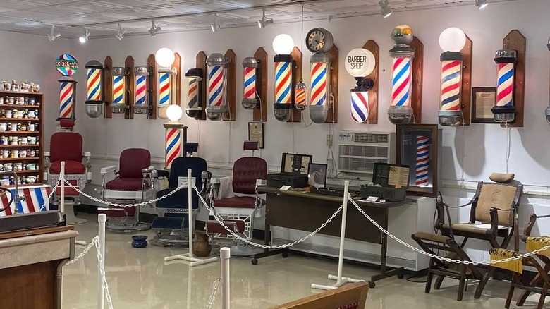 A peek inside one of the display rooms at the National Barber Museum and Hall of Fame