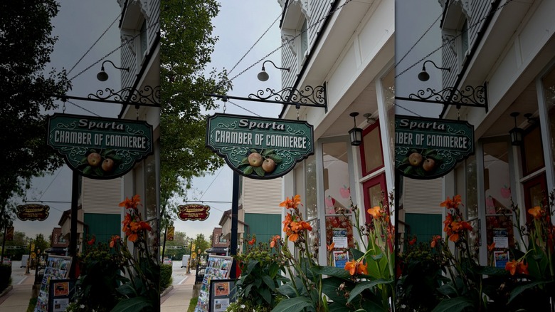 A Chamber of Commerce sign in downtown Sparta, Michigan