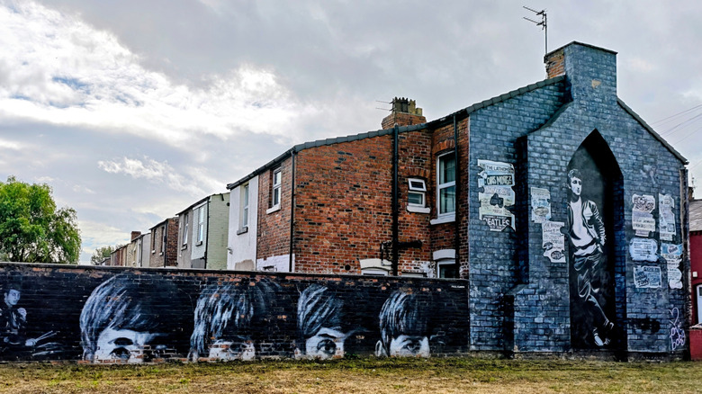 Beatles mural on wall in Litherland