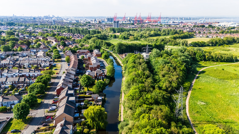 Aerial view of canal beside Litherland