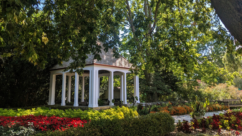 A gazebo among flowers in Whitnall Park in Wisconsin