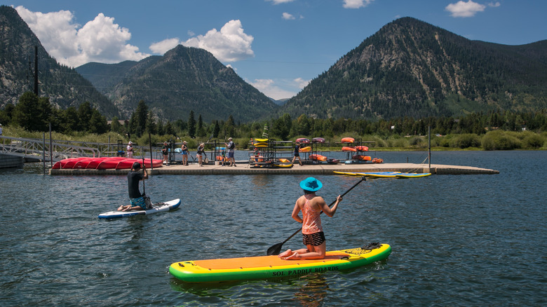 Paddleboarders enjoy Frisco Bay Marina