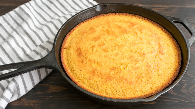 Buttermilk cornbread made in a cast iron skillet