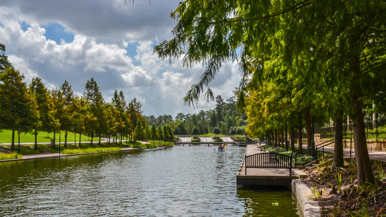 A neat, tree-lined waterway in The Woodlands, Texas