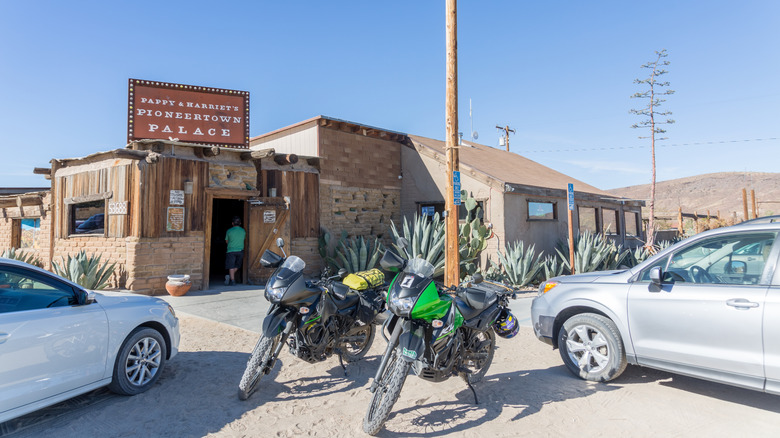 Motorcycles parked outside Pappy & Harriet's Pioneertown Palace