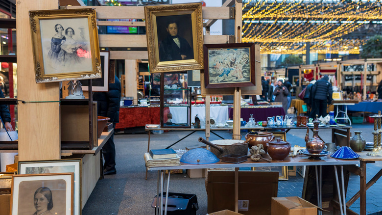 Flea market with antique photo frames