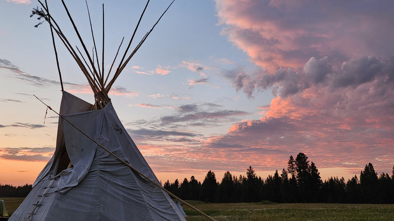 Tipi with sunset in the background