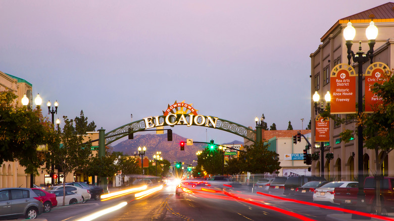 Downtown El Cajon sign illuminated at night