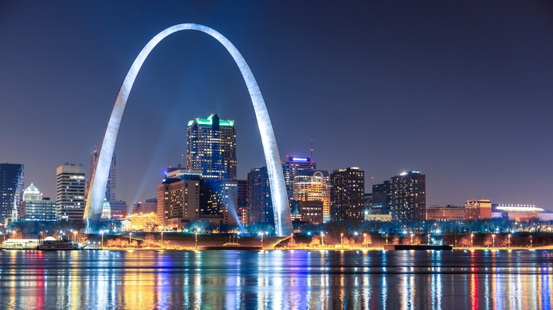 Nighttime cityscape of St. Louis, Missouri