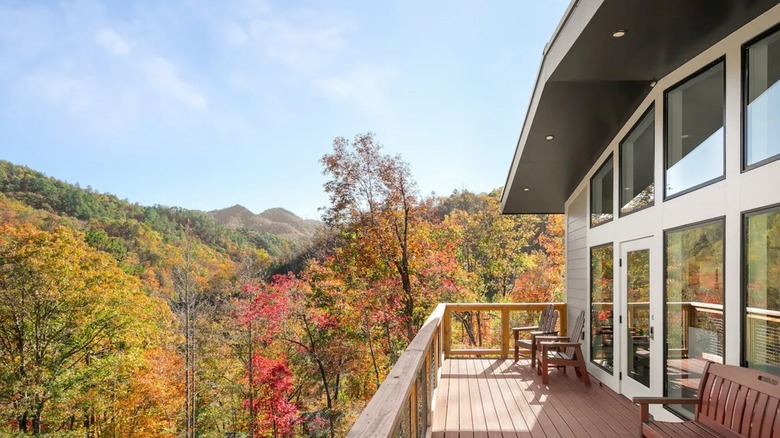 Hemlock Bungalows found at the Nantahala Adventure Resort overlooking trees
