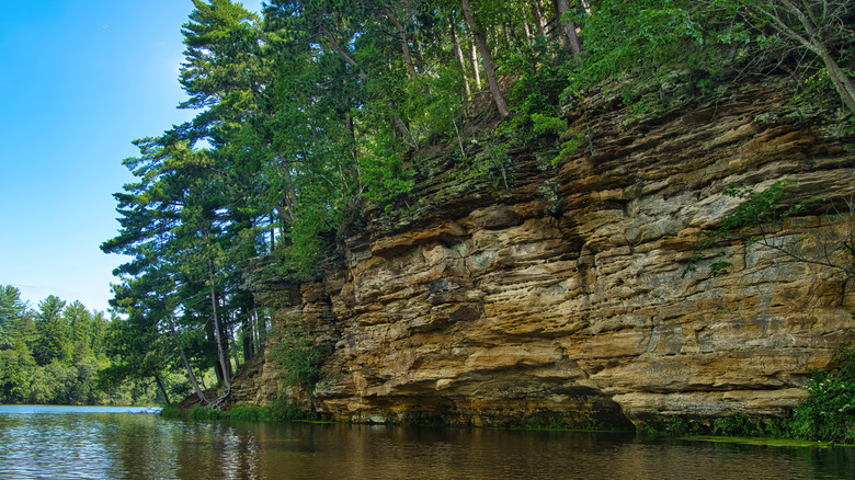 Cliffs and trees along lakeshore