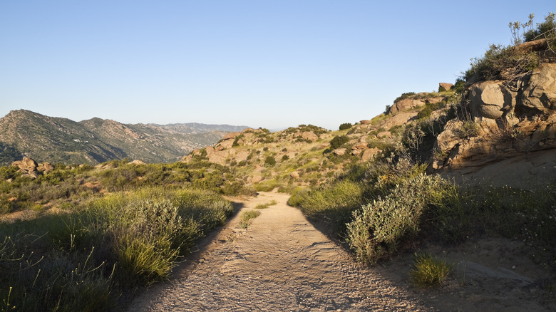 Boulders line Rocky Peak Park mountain road in Simi Valley, California