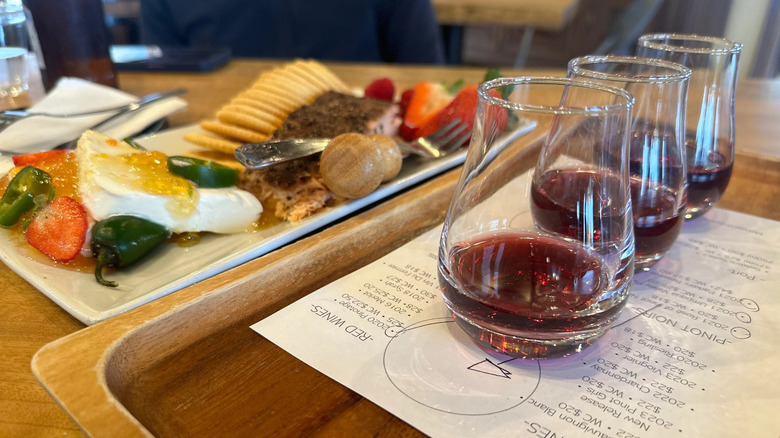 A wine flight at Melrose Vineyards near Roseburg, OR