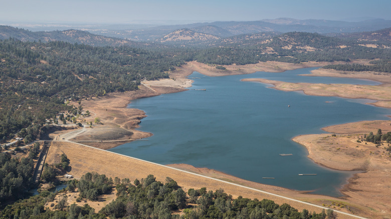 An aerial view of Collins Lake in California