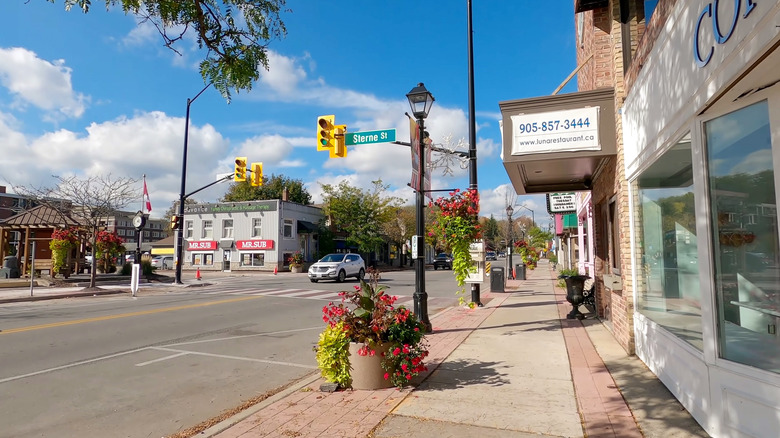 Shops lining one of main streets in Bolton, Ontario, Canada
