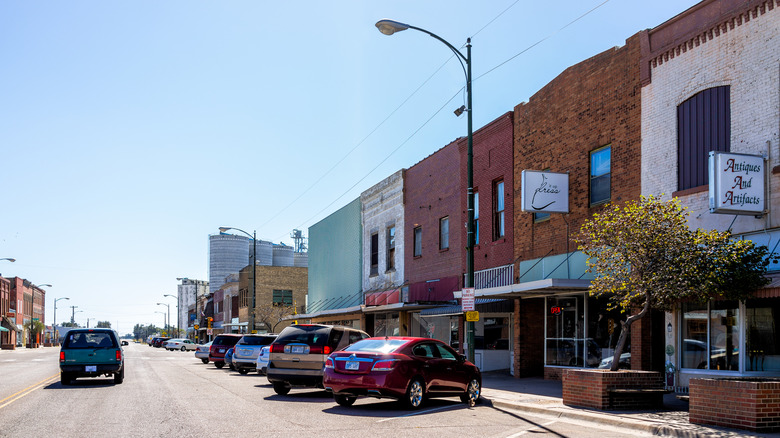 Broadway Street lined with shops in Larned, Kansas