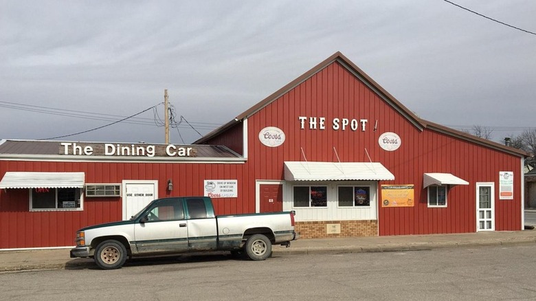 The Spot restaurant in Herington, Kansas with a pick-up truck parked in front.
