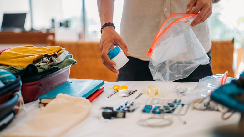 Putting items in plastic bags