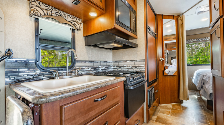 A kitchen inside an RV