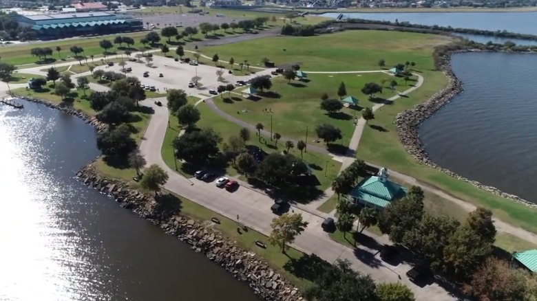 Aerial drone view of Kenner, Lousiana on the water