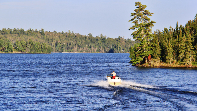 Person on a boat in Lake of the Woods, Kenora, Ontario