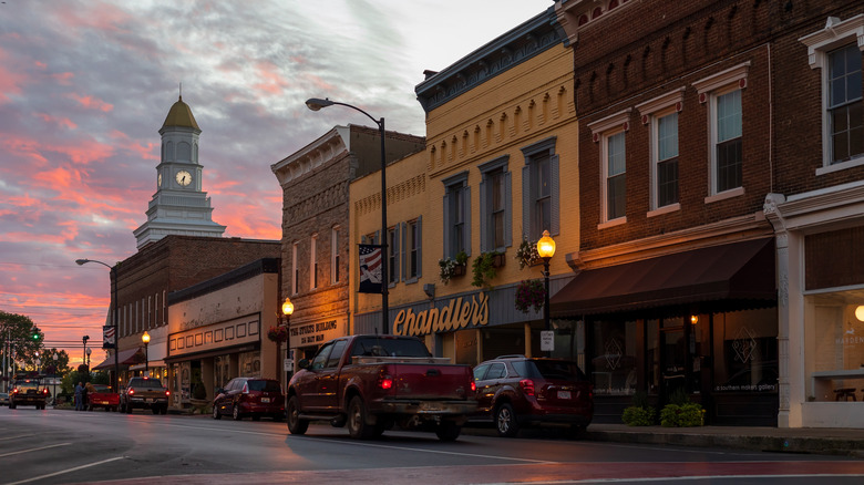 main street campbellsville, kentucky, at dusk