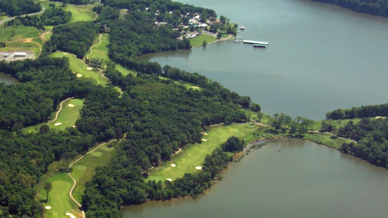 Overhead shot of Mineral Mound State Park and the golf course