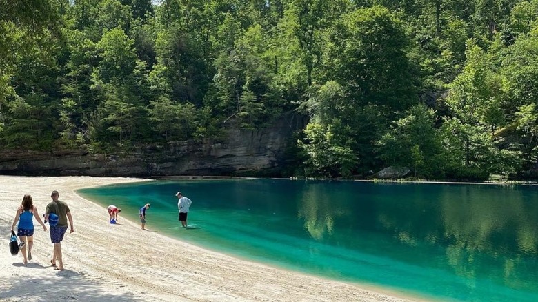 White sand swim beach glistens at Pennyrile Forest Resort State Park