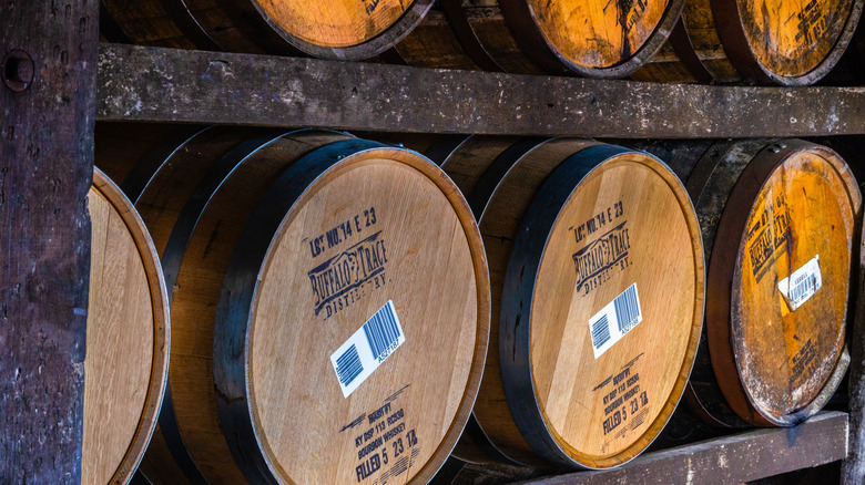Whiskey barrels at the Buffalo Trace Distillery in Georgetown, Kentucky