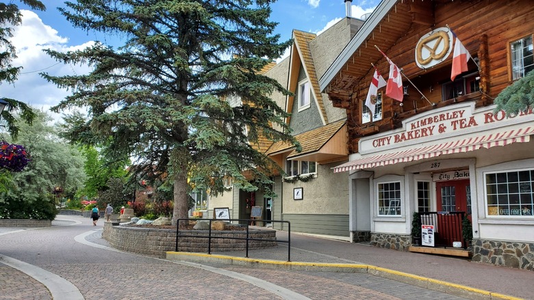 Cute shops and a bakery along the Kimberley Platzl in British Columbia