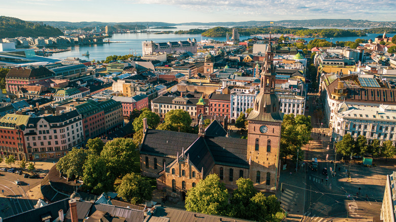 Aerial view over the Oslo Cathedral in Norway.