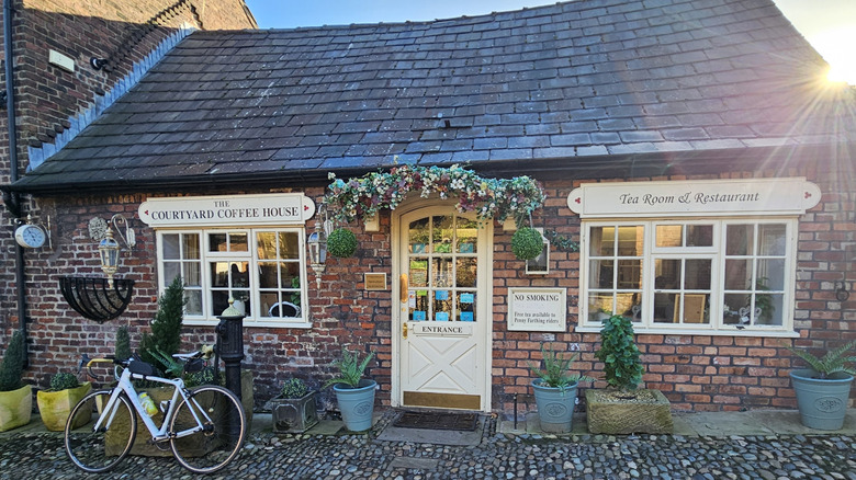 The front entrance to The Courtyard Coffee House in Knutsford, England