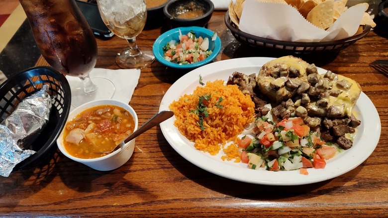 Generous portions of chips, soup, and Mexican food in La Marque, Texas