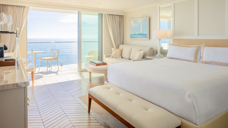 Oceanfront room gazes onto beach at Surf & Sand Resort