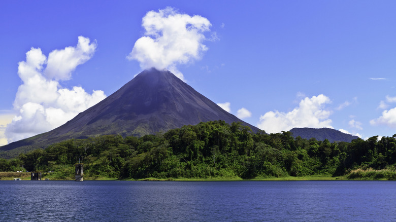 Scenic Lake Arenal is at the foot of a volcano surrounded by a national park