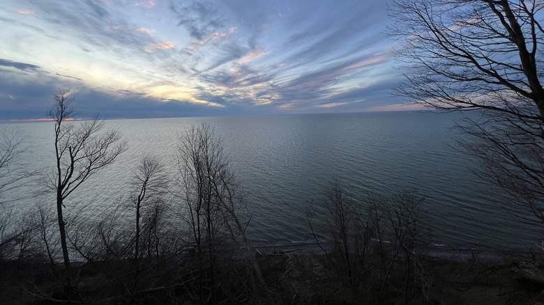 Lake Erie overlook at Erie Bluffs State Park in Pennsylvania at sunset