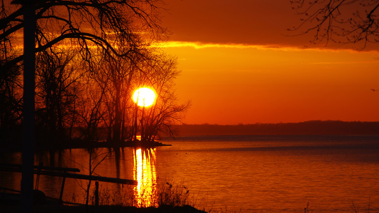 The sun sets over Lake Koshkonong in Wisconsin