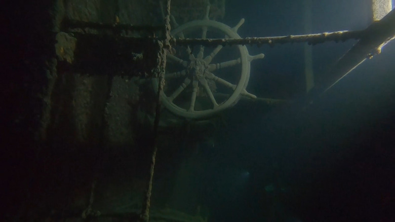 The wheel of the SS Kamloops shipwreck