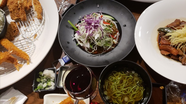 Elaborate dinner with katsu from The Katsu in the city of Langley, British Columbia, Canada