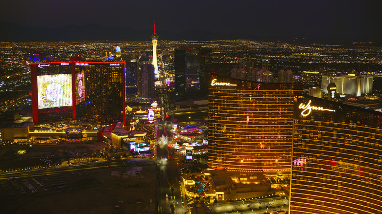 Aerial view of Las Vegas, including the Wynn hotel