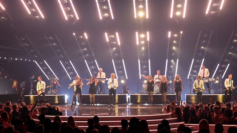 Rod Stewart performing on stage in Las Vegas