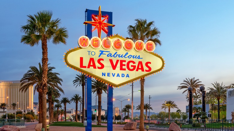 Las Vegas sign at dusk