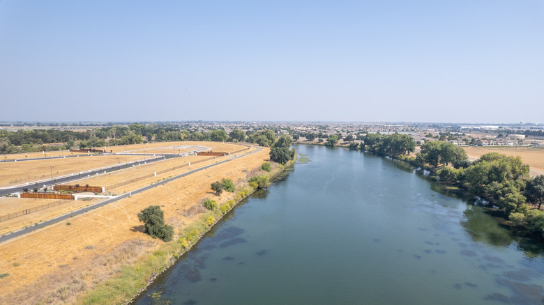 The San Joaquin River running through Lathrop, California
