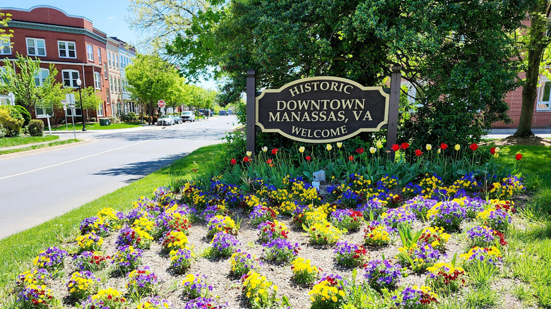 Welcome sign to historic downtown Manassas, Virginia