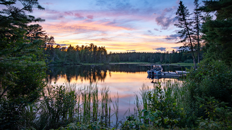 Fox Den Cove on Moosehead Lake in Maine at sunset