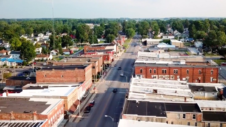 Aerial view of downtown Ligonier, Indiana