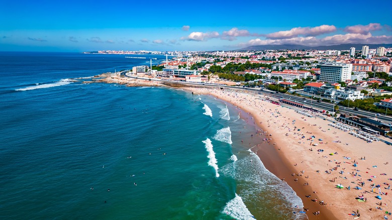 Beach in Carcavelos town, near Lisbon, Portugal