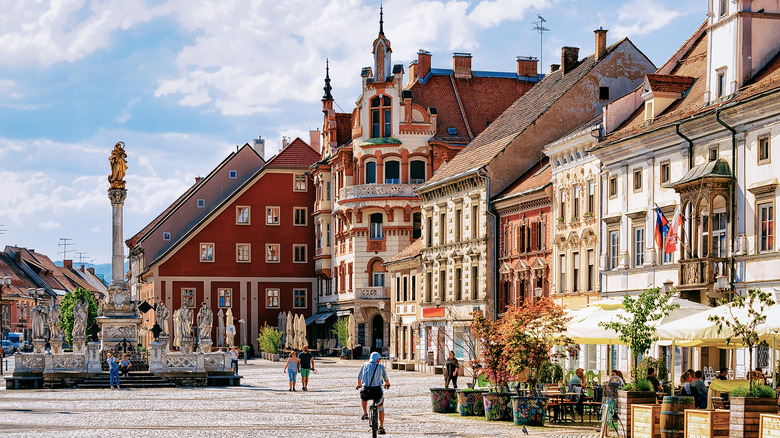 Cobblestone plaza in Maribor, Slovenia