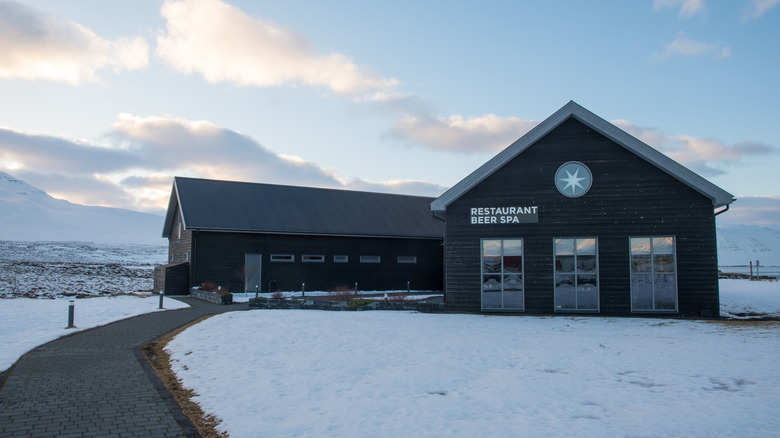 Exterior of Bjórböðin Spa building