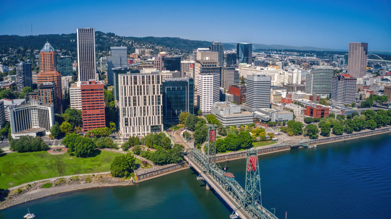 Aerial view of Portland, OR coastline